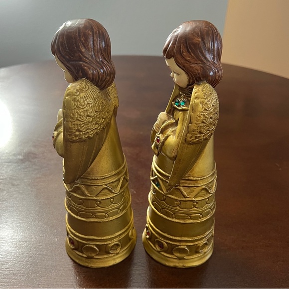 Vintage Set of 2 MCM Paper Mache Gold Angel Figurines Horn Christmas Decor Japan - Picture 5 of 13